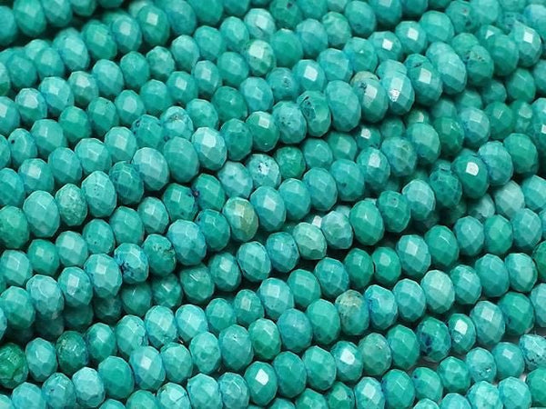 [Video] High Quality! Magnesite Turquoise Faceted Button Rondelle 3x3x2mm [Green] 1 Strand Beads (approx. 15 inches/36 cm)