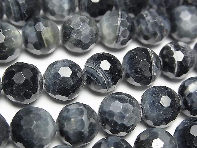 [Video] High Quality! Natural Color Blue Tiger's Eye AA++ 128 Faceted Round 10mm Half or 1strand Beads (approx. 15 inches/36 cm)