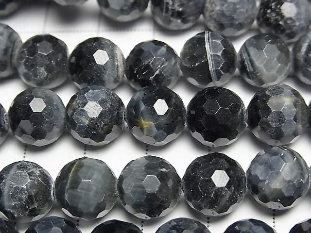 [Video] High Quality! Natural Color Blue Tiger's Eye AA++ 128 Faceted Round 10mm Half or 1strand Beads (approx. 15 inches/36 cm)