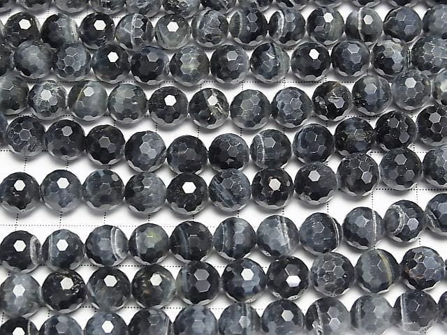 [Video] High Quality! Natural Color Blue Tiger's Eye AA++ 128 Faceted Round 10mm Half or 1strand Beads (approx. 15 inches/36 cm)