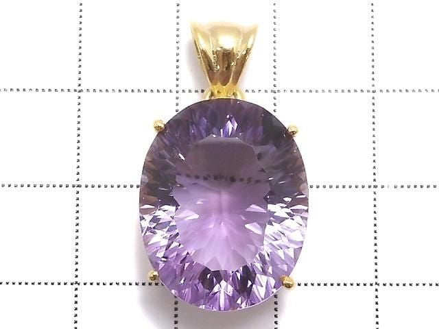 [Video][One of a kind] High Quality Amethyst AAA Faceted Pendant 18KGP NO.21