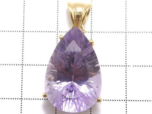 [Video][One of a kind] High Quality Amethyst AAA- Faceted Pendant 18KGP NO.23