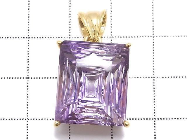 [Video][One of a kind] High Quality Amethyst AAA Faceted Pendant 18KGP NO.25