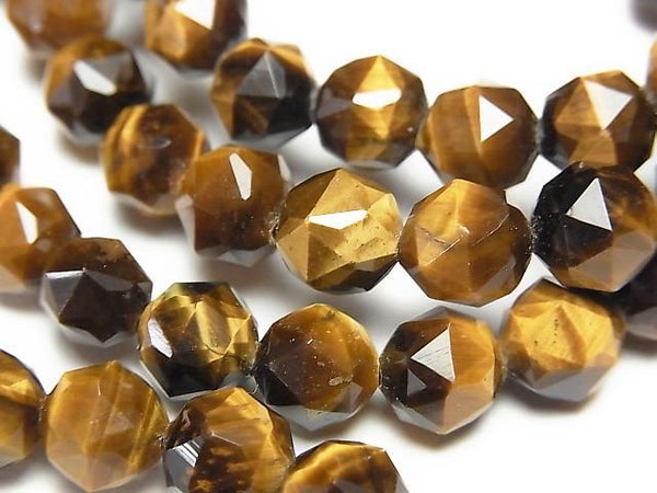[Video] High Quality! Yellow Tiger's Eye AA++ Star Faceted Round 8mm Bracelet