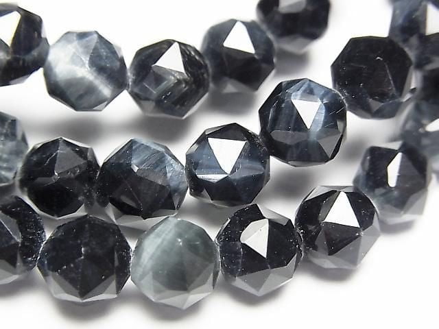 [Video] High Quality! Natural Color Blue Tiger's Eye AA++ Star Faceted Round 8mm Bracelet