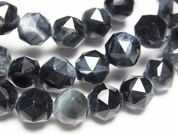 [Video] High Quality! Natural Color Blue Tiger's Eye AA++ Star Faceted Round 8mm Bracelet