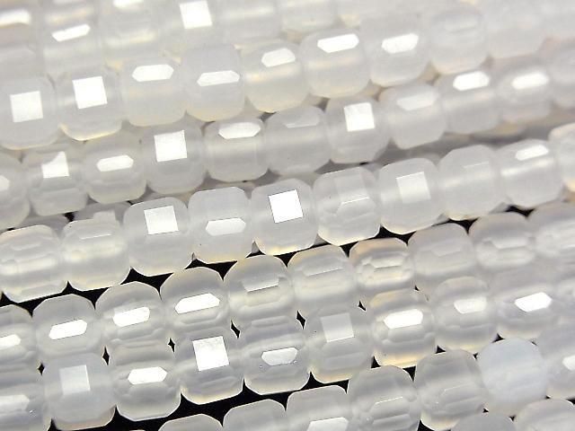 [Video] High Quality! White Chalcedony Cube Shape 5x5x5mm 1strand Beads (approx. 15 inches/36 cm)
