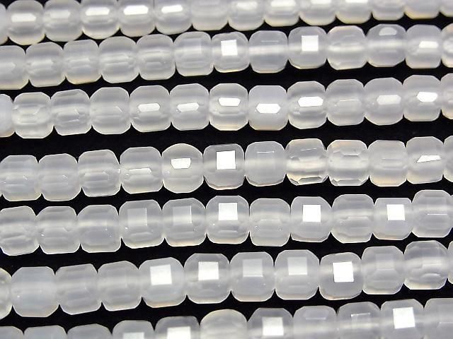 [Video] High Quality! White Chalcedony Cube Shape 5x5x5mm 1strand Beads (approx. 15 inches/36 cm)