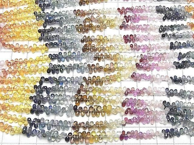 [Video] High Quality Multicolor Sapphire AAA-Drop Faceted Briolette 1strand beads (approx. 7 inches/18 cm)