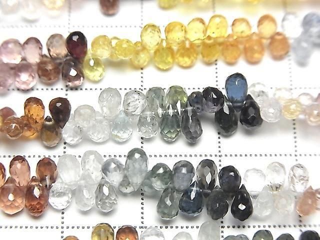 [Video] High Quality Multicolor Sapphire AAA-Drop Faceted Briolette 1strand beads (approx. 7 inches/18 cm)