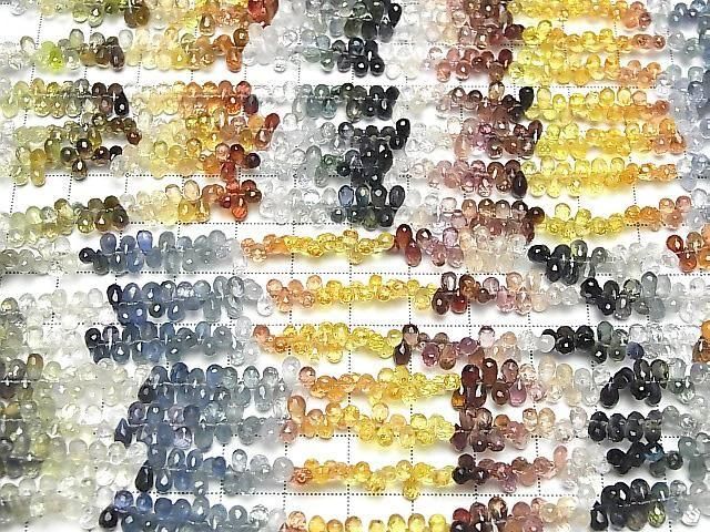 [Video] High Quality Multicolor Sapphire AAA-Drop Faceted Briolette 1strand beads (approx. 7 inches/18 cm)