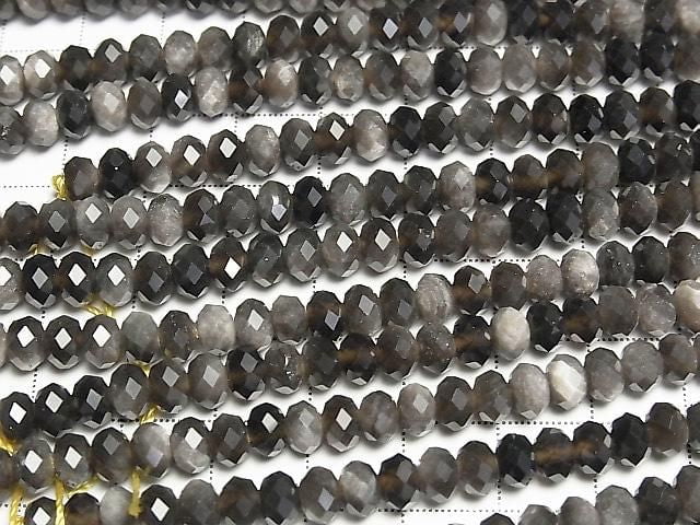 [Video] High Quality! Silver Obsidian AAA Faceted Button Rondelle 6x6x4mm 1strand beads (approx. 15 inches/37 cm)