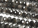 [Video] High Quality! Silver Obsidian AAA Faceted Button Rondelle 7.5x7.5x4.5mm 1strand beads (approx. 15 inches/37 cm)