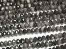 [Video] High Quality! Silver Obsidian AAA Faceted Button Rondelle 7.5x7.5x4.5mm 1strand beads (approx. 15 inches/37 cm)