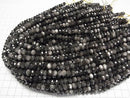 [Video] High Quality! Silver Obsidian AAA Faceted Button Rondelle 7.5x7.5x4.5mm 1strand beads (approx. 15 inches/37 cm)