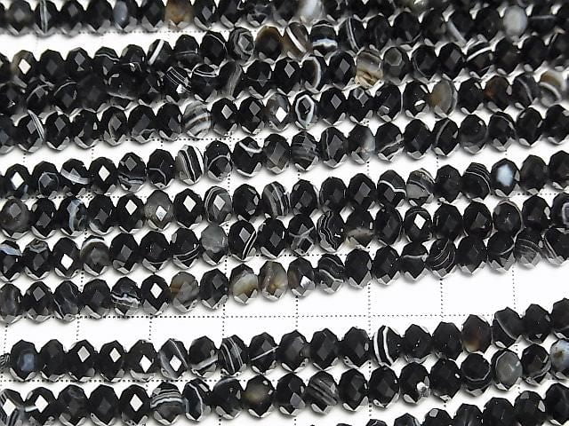 [Video] High Quality! Striped Onyx Faceted Button Rondelle 6x6x4mm 1strand beads (approx. 15 inches/37 cm)