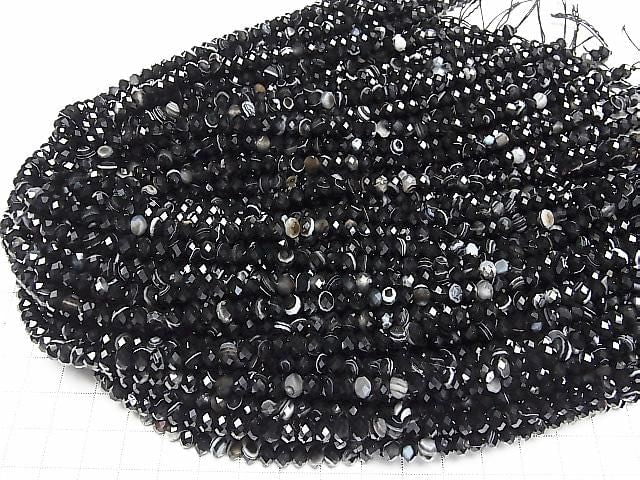 [Video] High Quality! Striped Onyx Faceted Button Rondelle 6x6x4mm 1strand beads (approx. 15 inches/37 cm)