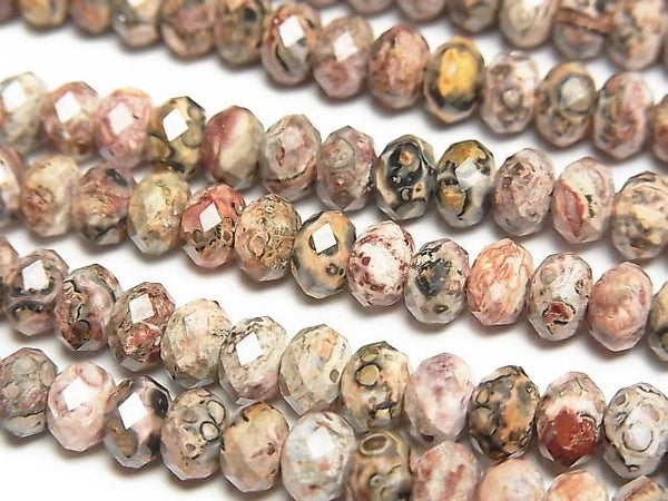 [Video] High Quality! Leopard Skin Jasper Faceted Button Rondelle 6x6x4mm 1strand beads (approx. 15 inches/37 cm)