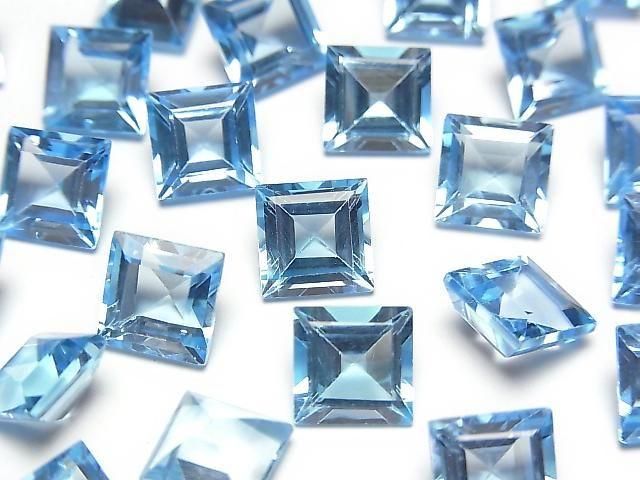 [Video] High Quality Swiss Blue Topaz AAA Loose Stone, Square Faceted, 8x8mm, 1pc