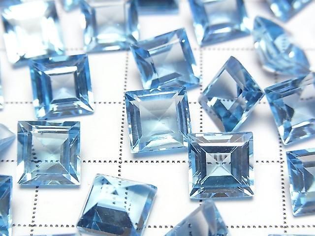 [Video] High Quality Swiss Blue Topaz AAA Loose Stone, Square Faceted, 8x8mm, 1pc