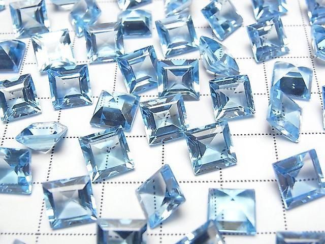 [Video] High Quality Swiss Blue Topaz AAA Loose Stone Square Faceted 8x8mm 1pc