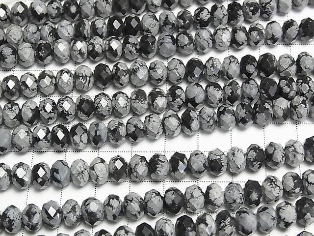 [Video] High Quality! Snowflake Obsidian Faceted Button Rondelle 8x8x5mm Half or 1 Strand Beads (approx. 15 inches/36 cm)