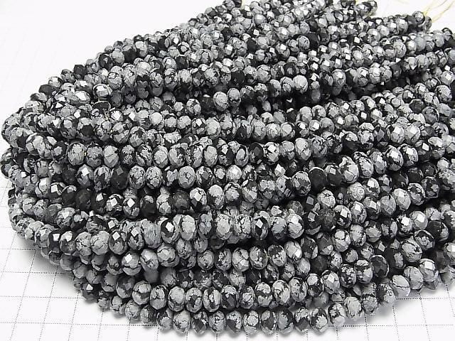 [Video] High Quality! Snowflake Obsidian Faceted Button Rondelle 8x8x5mm Half or 1 Strand Beads (approx. 15 inches/36 cm)