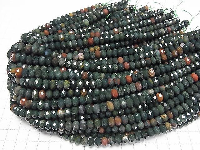 [Video]High Quality! Bloodstone Faceted Button Rondelle 8x8x5mm half or 1strand beads (aprx.15inch/36cm)