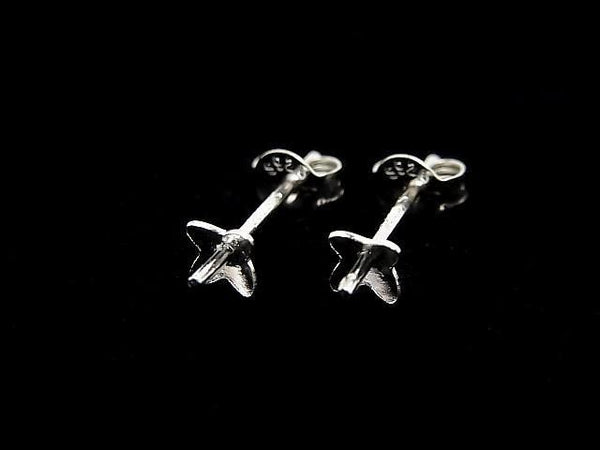 Silver925 Earstuds & Earnuts with Plate [4.5mm] Flower Rhodium Plated 2 Pairs