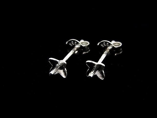 Silver925 Earstuds & Earnuts with Plate [4.5mm] Flower Rhodium Plated 2 Pairs