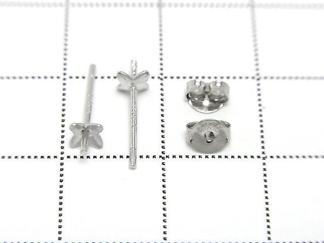 Silver925 Earstuds & Earnuts with Plate [4.5mm] Flower Rhodium Plated 2 Pairs