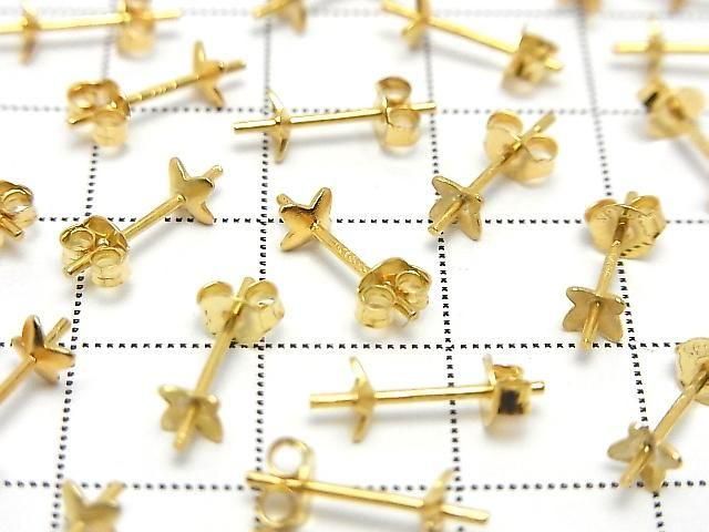 Silver 925 Earstuds & Earnuts with Plates [4.5mm] Flower Design, 18KGP, 2 Pairs