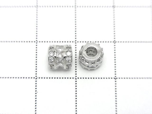 Metal parts Rondelle (Tube) 6x6x6mm Silver color (with CZ) 2pcs