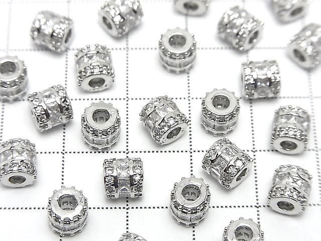 Metal parts Rondelle (Tube) 6x6x6mm Silver color (with CZ) 2pcs
