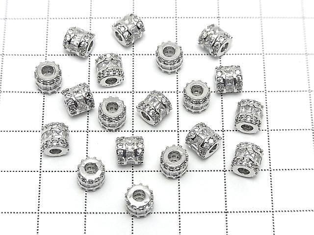 Metal parts Rondelle (Tube) 6x6x6mm Silver color (with CZ) 2pcs