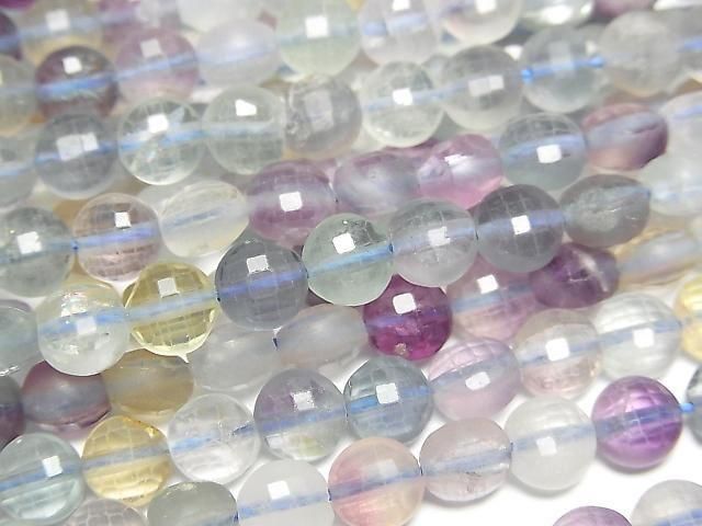 [Video] High Quality! Multicolor Fluorite AA+ Faceted Coin 6x6x4mm 1strand beads (approx. 15 inches/36 cm)