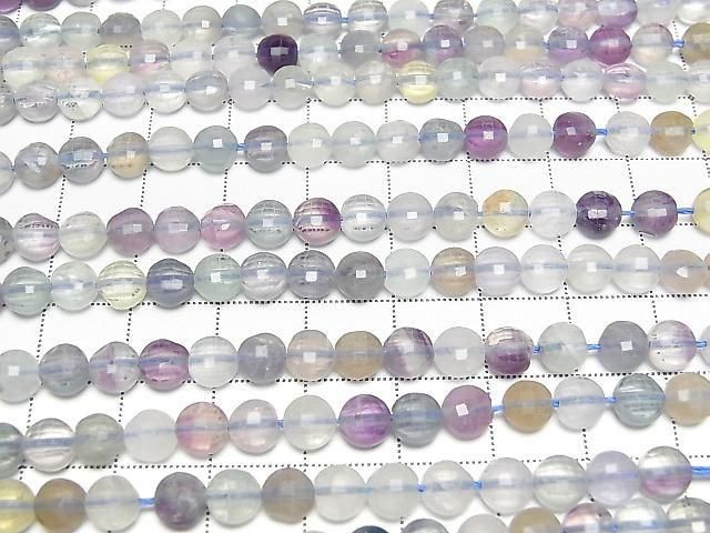 [Video] High Quality! Multicolor Fluorite AA+ Faceted Coin 6x6x4mm 1strand beads (approx. 15 inches/36 cm)