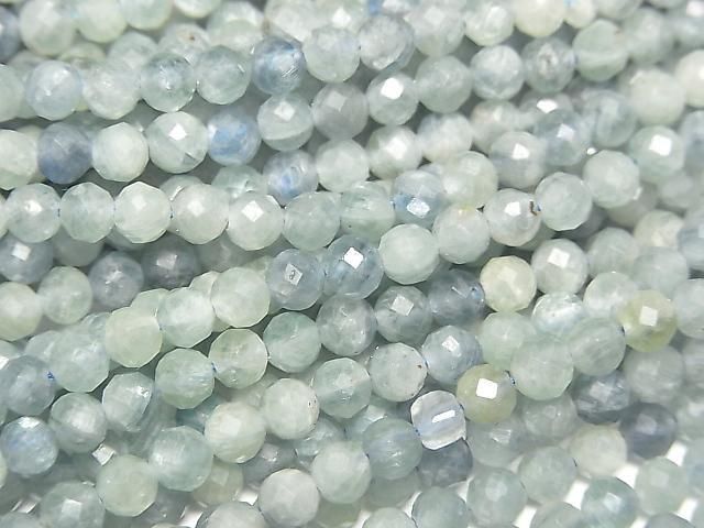 [Video] High Quality! Blue-Green Kyanite AA++ Faceted Round 3.5mm 1strand beads (approx. 15 inches/36 cm)