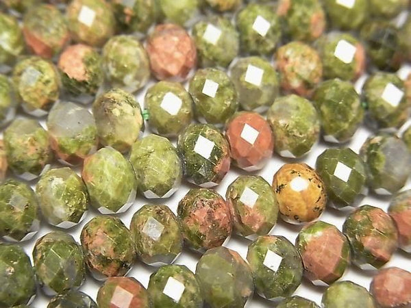 [Video]High Quality! Unakite Faceted Button Rondelle 6x6x4.5mm 1strand beads (aprx.15inch/36cm)