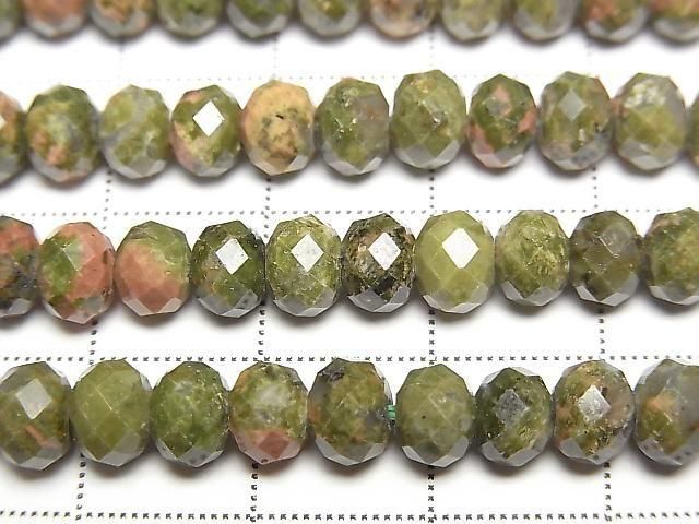[Video]High Quality! Unakite Faceted Button Rondelle 6x6x4.5mm 1strand beads (aprx.15inch/36cm)