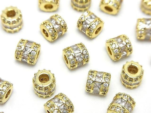 Metal Rondelle (Tube) 6x6x6mm Gold (with CZ) 2pcs