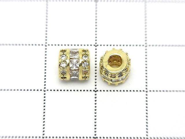 Metal Rondelle (Tube) 6x6x6mm Gold (with CZ) 2pcs