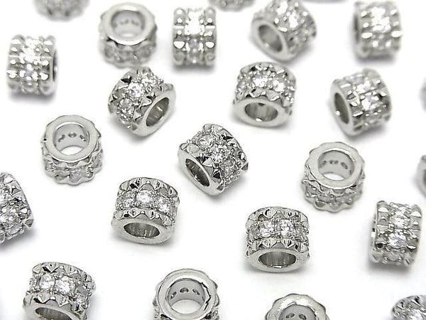 Metal Rondelle 7.5x7.5x5.5mm Silver (with CZ) 2pcs