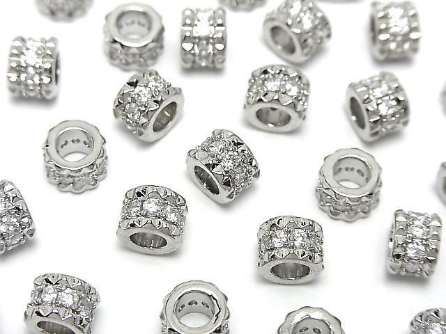 Metal Rondelle 7.5x7.5x5.5mm Silver (with CZ) 2pcs