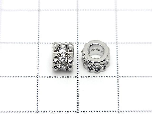Metal Rondelle 7.5x7.5x5.5mm Silver (with CZ) 2pcs