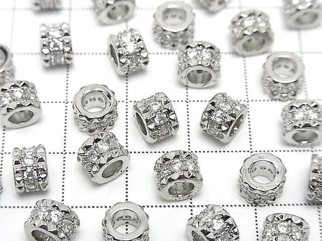 Metal Rondelle 7.5x7.5x5.5mm Silver (with CZ) 2pcs