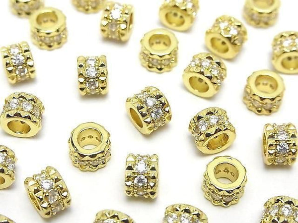 Metal Rondelle 7.5x7.5x5.5mm Gold (with CZ) 2pcs