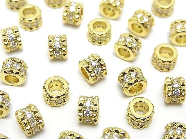 Metal Rondelle 7.5x7.5x5.5mm Gold (with CZ) 2pcs
