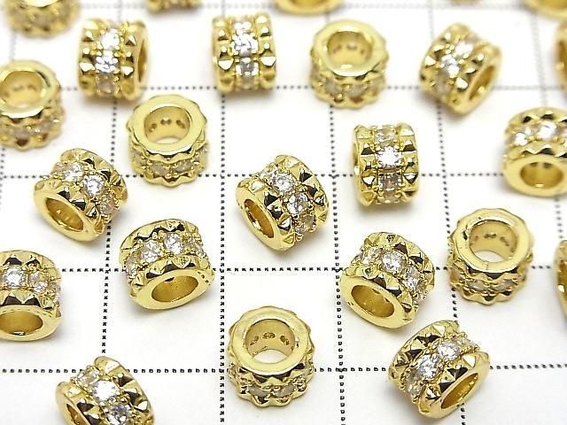 Metal Rondelle 7.5x7.5x5.5mm Gold (with CZ) 2pcs