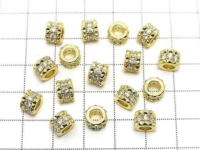 Metal Rondelle 7.5x7.5x5.5mm Gold (with CZ) 2pcs
